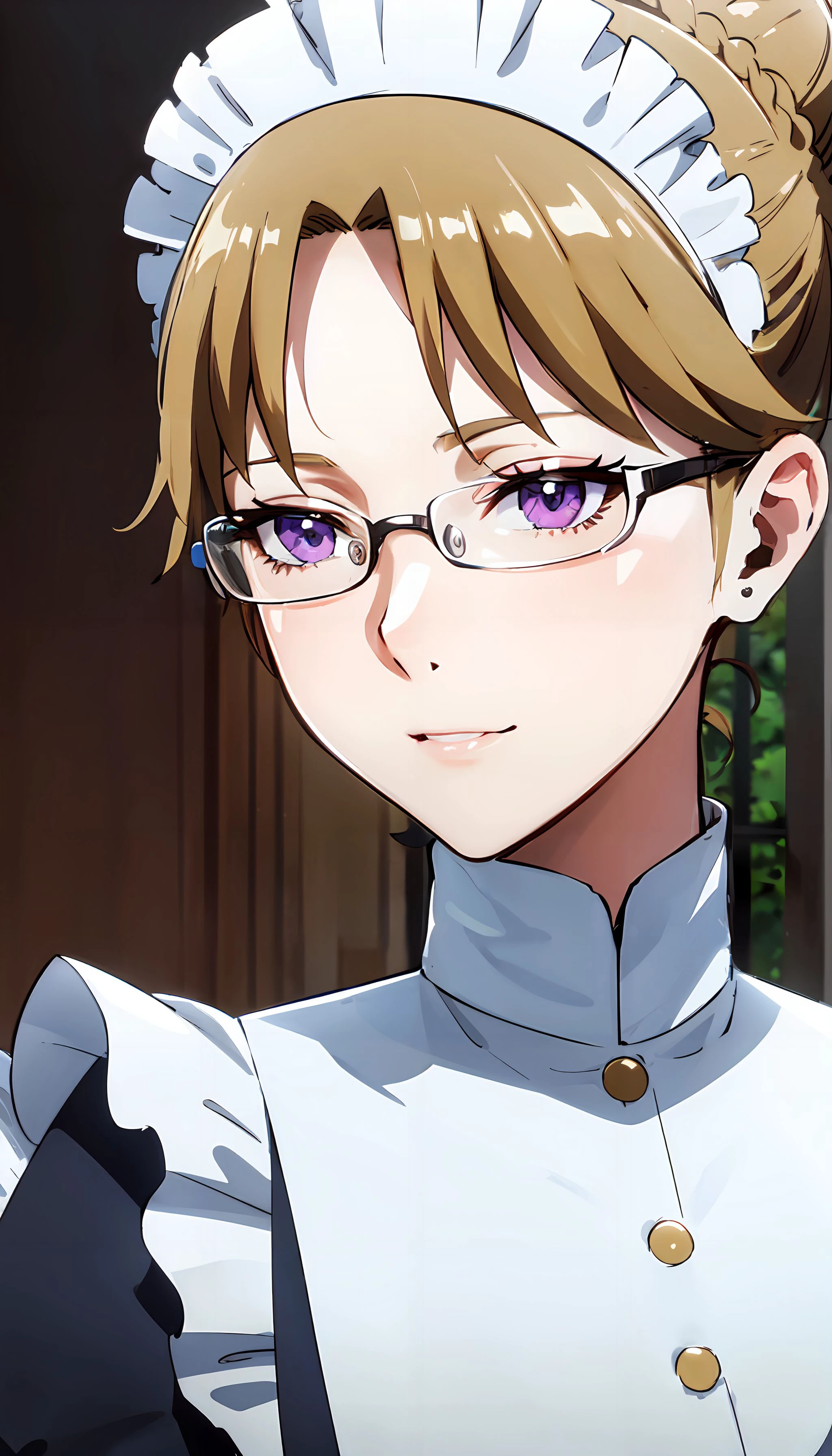 photorealistic, (4k), depth of field, (Masterpiece), (realistic skin texture), extremely detailed, intricate, hyper detailed, high resolution, sharp detail, best quality, woman, maid outfit, maid hat, glasses, purple eyes, blonde hair, hair bun,  <lora:GoodHands-beta2:1> , <lora:Haru:0.7> , dusting, light particles, duster, cowboy shot, reaching, cleaning, looking away,