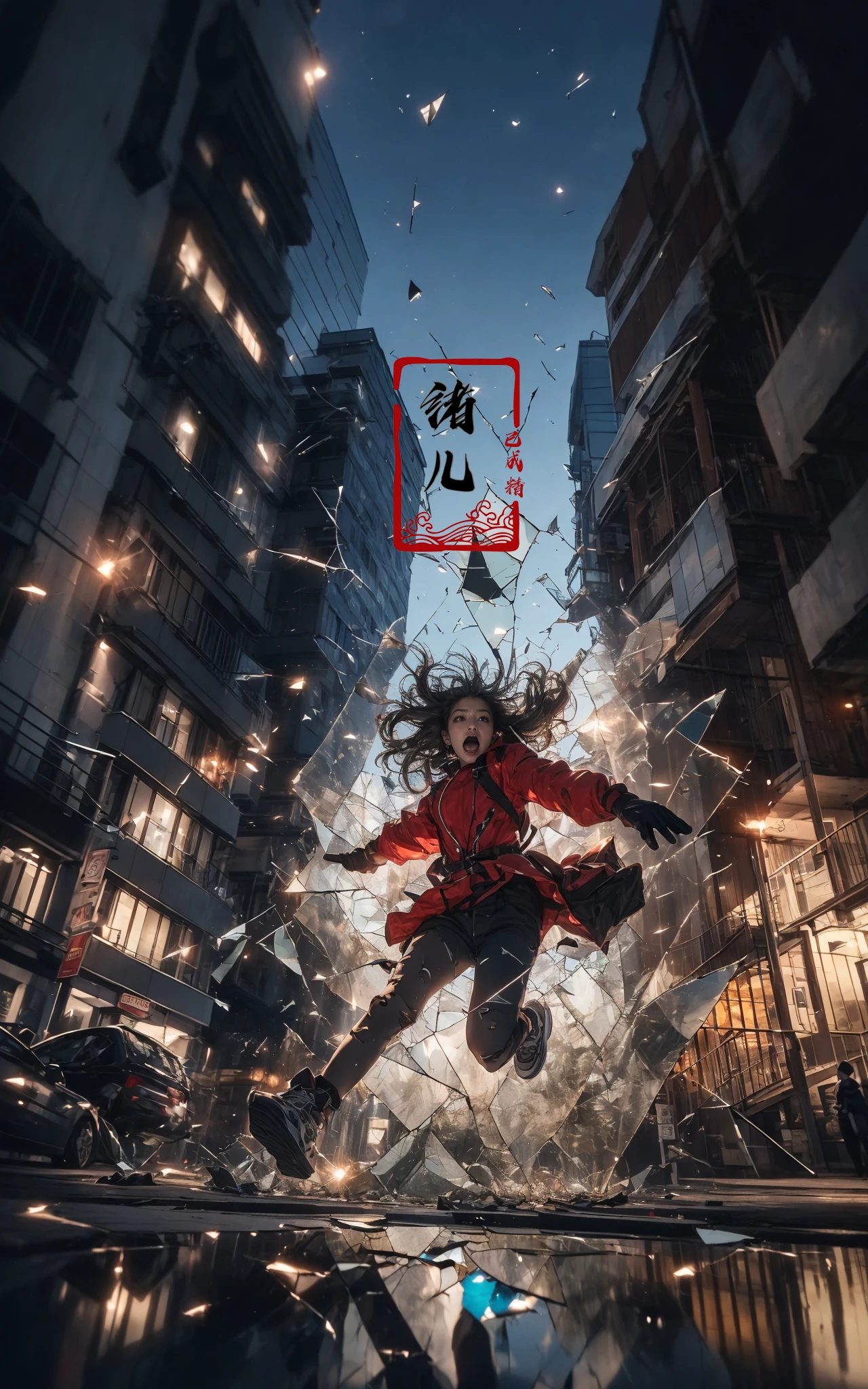 jumpingmidair, 1girl, open mouth, outdoors, building, (broken glass:1.5), shoes, red gloves,
<lora:~Q?-gV jumping:0.8>