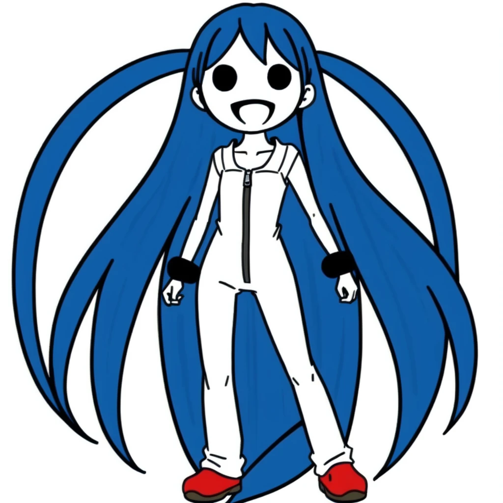 <lora:dot_eyes_and_open_mouth_ï¼D_v1:0.5>, 1girl, comic, black eyes, :d, style parody, solid circle eyes, SDCL, full body, mechanic, jumpsuit, pale skin, anime coloring,