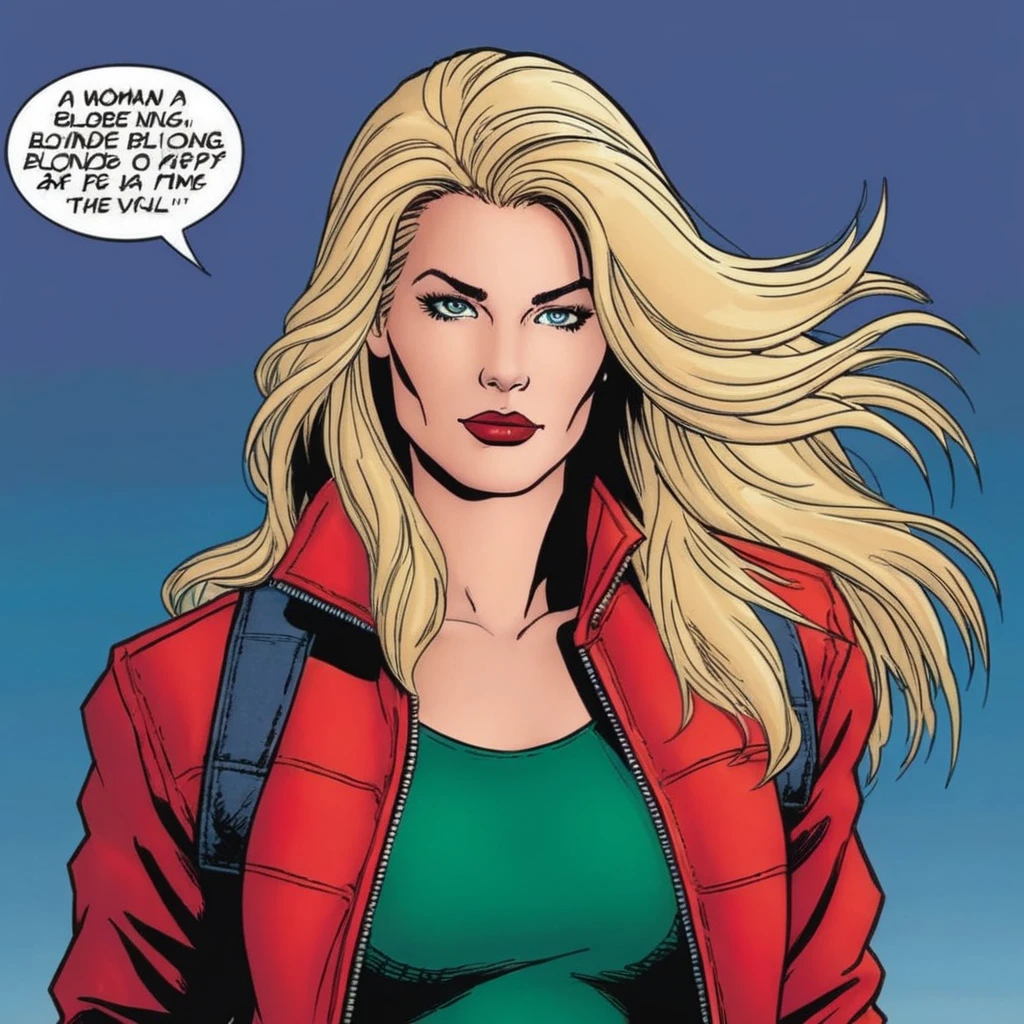 <lora:Shelly Webster:1.2>
Shelly Webster a woman with long blonde choppy hair and a red jacket Graphic Novel Style
