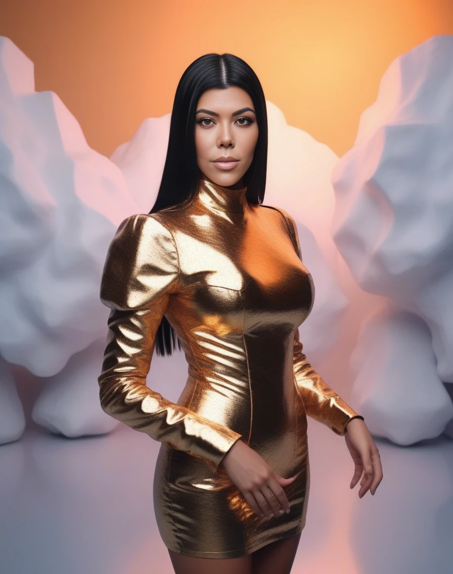 KourtneyKardashian,<lora:KourtneyKardashianSDXL:.7>female, realistic photo, full body!! shot!!! trending on artstation and pixiv clean symmetrical facial features proportions cosplay as a cinematic film still 8k hdr movie poster style of the official media in wet sculpture studio. wearing clothes made out from watercolor shiny plastic armor designed by balenciaga holding fireim "by james turrell" standing with her arms up to camera while smiling at an attractive female model that is flushing cutely looking into your soul inside his mouth! she's open dress being held over you ultra detailed painting beautiful lighting golden hour sunset clouds backlit dramatic sky atmosphere intricate details epic photography hyperrealistic