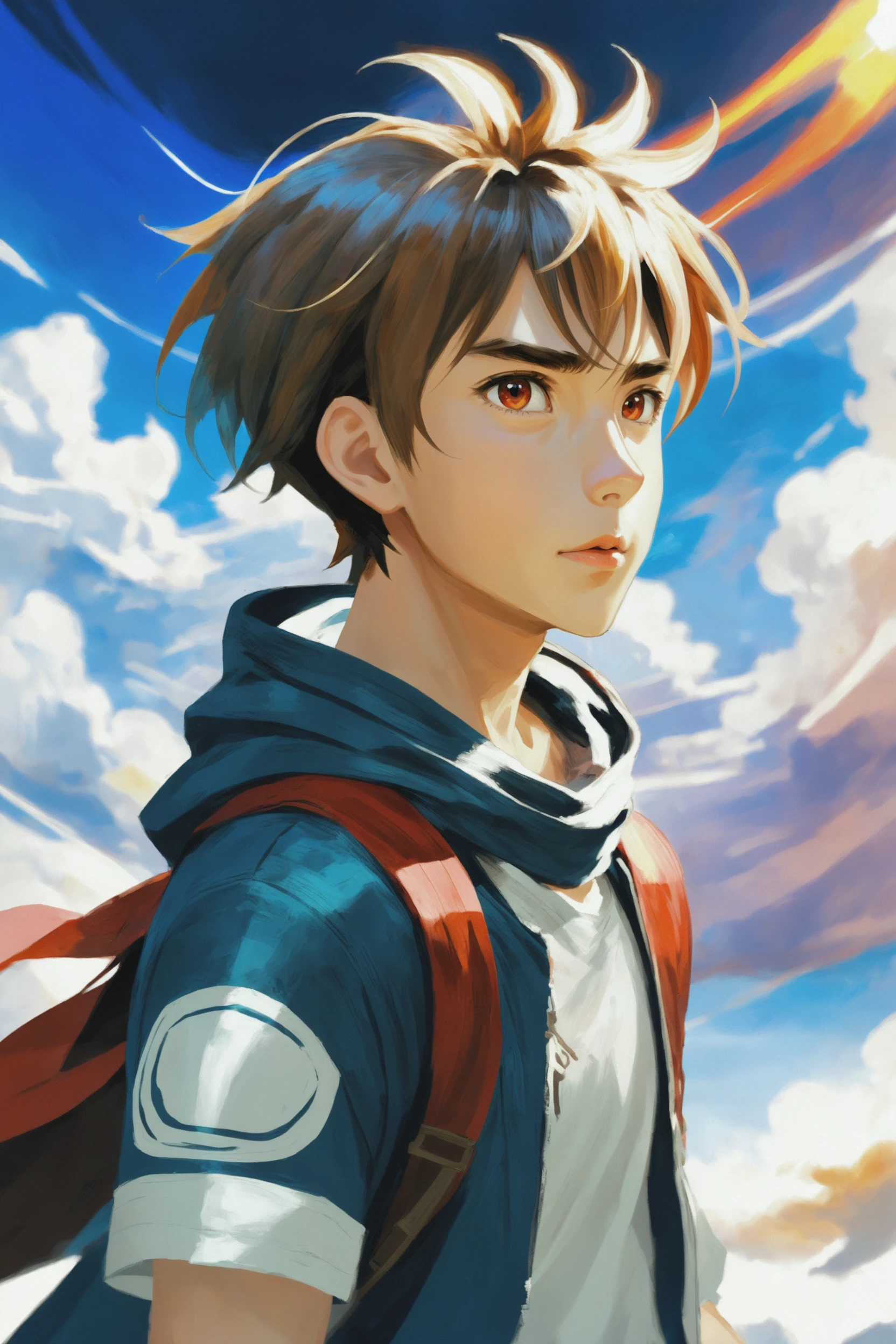 2010s anime style digital painting<lora:EnvySendNoodzXL01:-1>, 1boy, man, ruggedly handsome, noon, scenery, "at the Infrared soaring infinity"<lora:EnvyAnimeDigitalPaintingXL02:1>