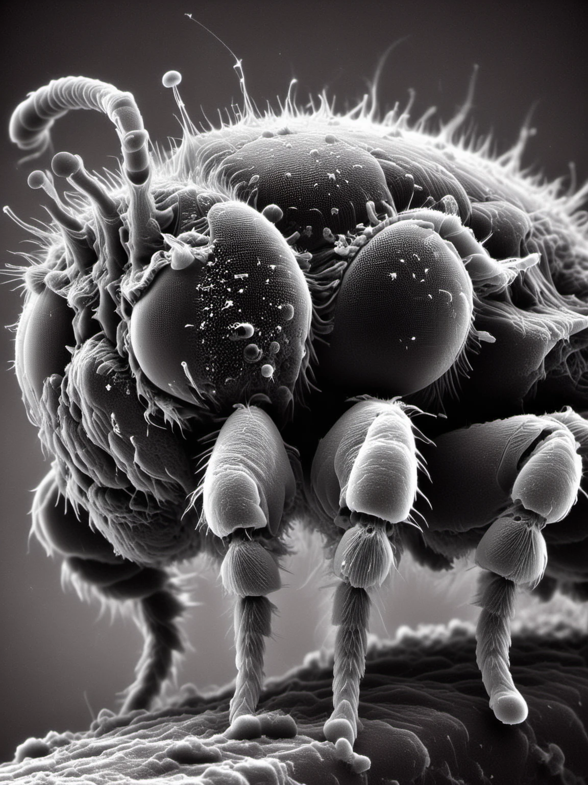 <lora:ElectronStyleXL:1.6> El3ctr0nStyle, o microscope photography of a mite under electron microscope