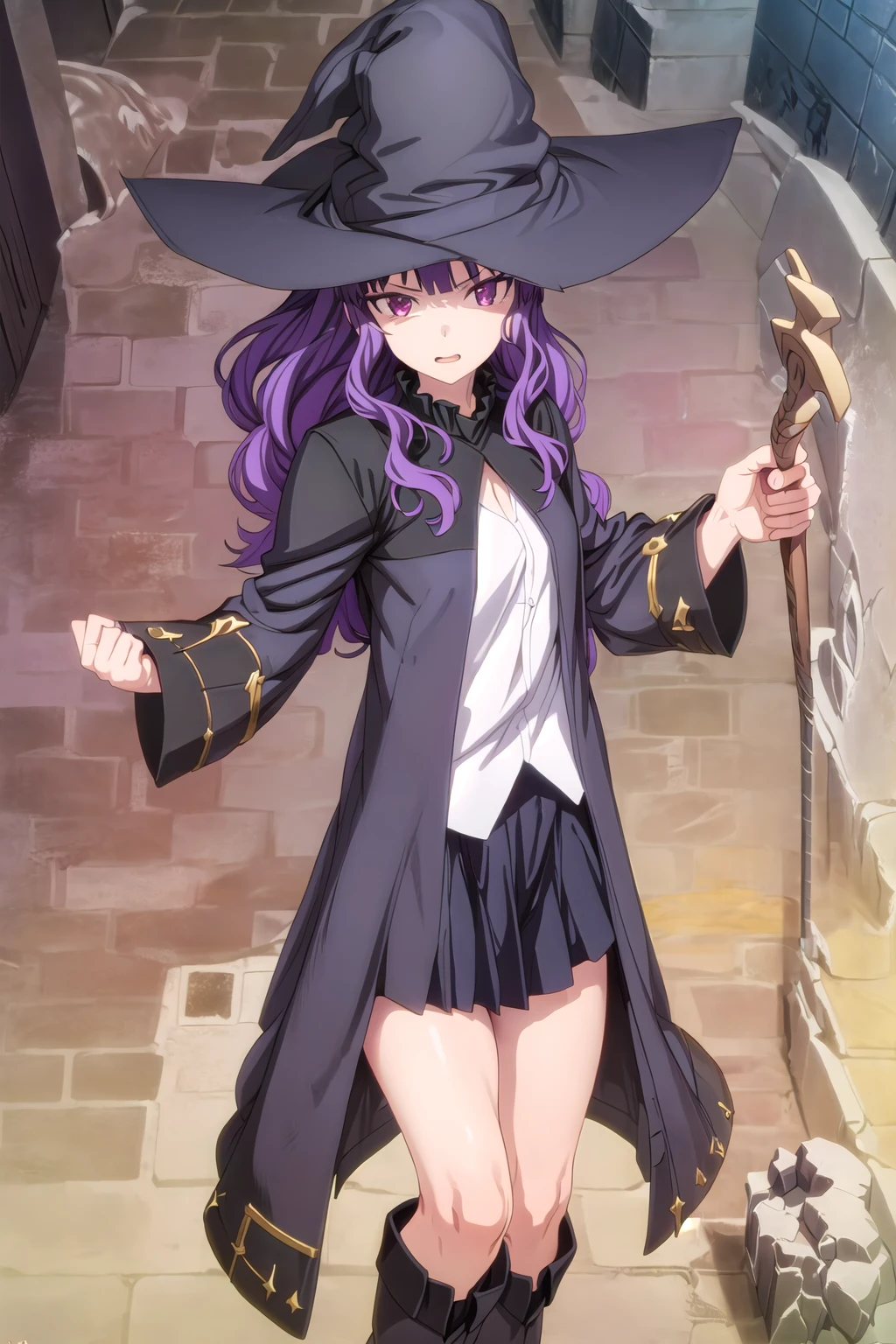 (volumetric lighting, Highres), (Detailed Illustration), Ultra-Detailed, cinematic lighting, 8k, dramatic shadows, nsfw, (detailed background, complex background:1.2), masterpiece, best quality, 1girl, gigantic breasts, solo, <lora:diabellze-ygo-richy-v1:1> diabellze, blue eyes, blonde hair, purple hair, multicolored hair, witch hat, white coat, white bodysuit, multiple belts, grin, thigh boots, hands on hips, cameltoe view, cameltoe, from below, low angle shot, inside, busy library, books, large windows, sunlight, <lora:add_detail:0.8>, <lora:hairdetailer:0.6> <lora:Cameltoe_FefaAIart:0.8>