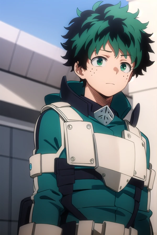 izukumidoriya, <lora:izuku midoriya s3-lora-nochekaiser:1>,
izuku midoriya, midoriya izuku, short hair, (green eyes:1.3), male focus, green hair, messy hair, freckles,
BREAK gloves, belt, white gloves, bodysuit, mask, green bodysuit,
BREAK outdoors,
BREAK ,
BREAK <lyco:GoodHands-beta2:1>, (masterpiece:1.2), best quality, high resolution, unity 8k wallpaper, (illustration:0.8), (beautiful detailed eyes:1.6), extremely detailed face, perfect lighting, extremely detailed CG, (perfect hands, perfect anatomy),