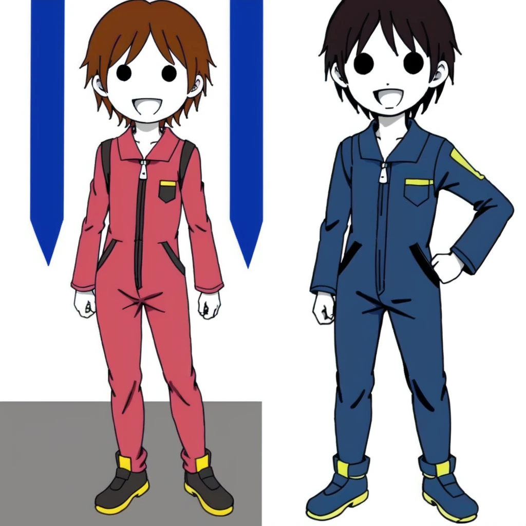 <lora:dot_eyes_and_open_mouth_ï¼D_v1:0.5>, 1boy, comic, black eyes, :d, style parody, solid circle eyes, SDCL, full body, mechanic, jumpsuit, pale skin, anime coloring,
