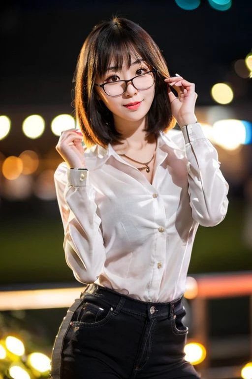 larissa, slender asian girl, glasses, happy, attending party, blurry background, bokeh, <lora:Celeb_LarissaRochefort:0.8>, , masterpiece, (best quality:1.2), [:intricate details:0.2],