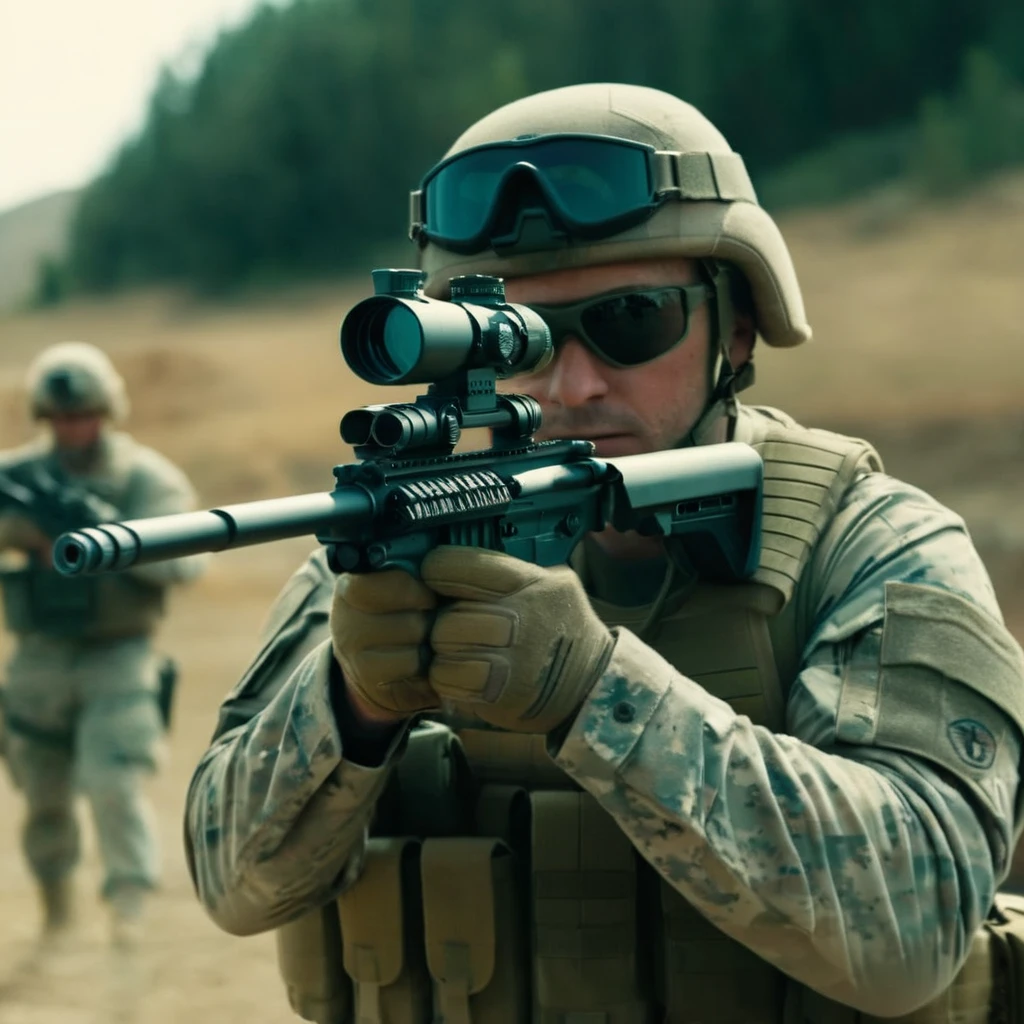 cinematic film still of <lora:M16 Rifle series:1.2>
M16 Rifle series a soldier is holding a gun rifle with scope and pointing at a vehicle perfection, shallow depth of field, vignette, highly detailed, high budget, bokeh, cinemascope, moody, epic, gorgeous, film grain, grainy