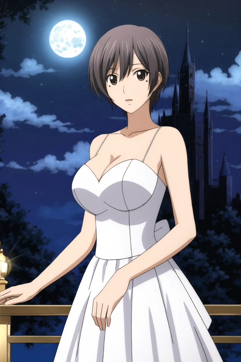 best quality,masterpiece,looking at viewer,huge filesize,
depth of field,1girl,breasts,
<lora:004-SAç¹ä¼ç-ä¸å æ:0.7>,toudou akira,purple hair,short hair,brown eyes,mole under eye,breasts,1girl,wedding dress,Forest Castle,Castle Gate,The Middle Ages,A girl in a wedding dress standing at the castle gate,Night,starry sky,Moon