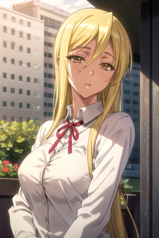 (((pixel-perfect, detail-perfect))), solo, 1girl, <lora:shizuka-hotd-01:0.75>, shizuka marikawa, white shirt, ribbon, parted lips, upper body, looking at viewer