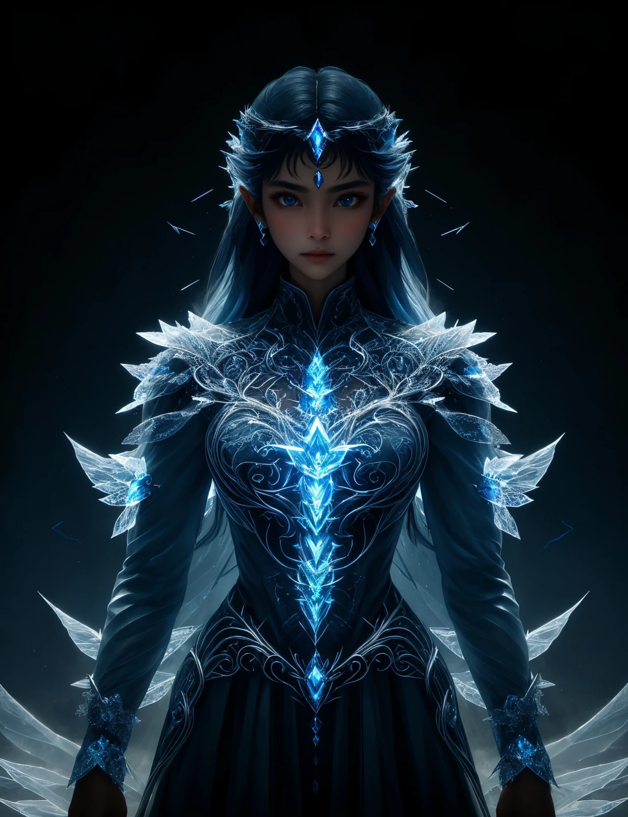 hyper detailed masterpiece, dynamic, awesome quality,,blue azure ice, manananggal, supernatural powerful magical entity, human form, visible, possess magical abilities, ancient knowledge, grants wishes, benevolent, enchanted,positive,natural wonders,beyond the boundary,upscale,incandescent,networked, flaked paint naval base,artificial intelligence celestial meridian,flare marsh aberration,glitchy sandstorms, artificial environment,nocturnal,fraying,epochal,processed,fade,crystal-clear,Shadowy <lora:3p0ch3lv3s-000006:1>