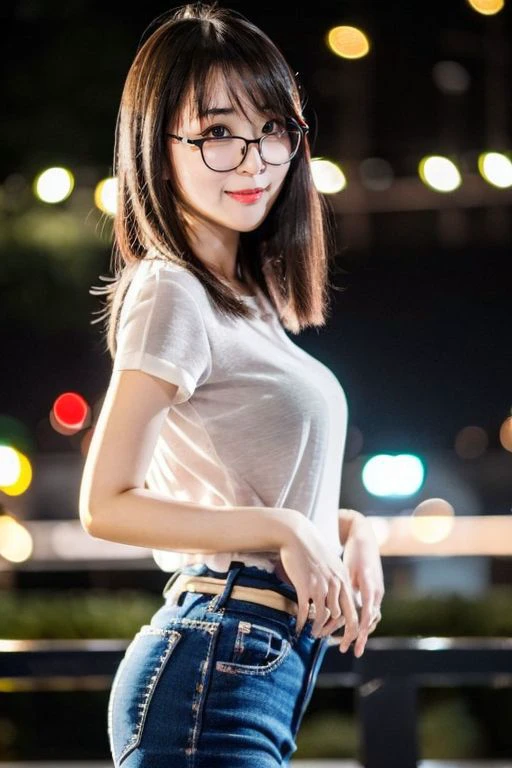larissa, slender asian girl, glasses, happy, attending party, blurry background, bokeh, <lora:Celeb_LarissaRochefort:0.8>, , masterpiece, (best quality:1.2), [:intricate details:0.2],