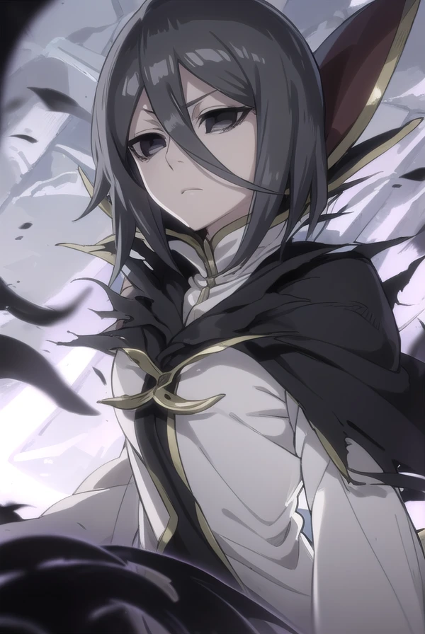 rukiakuchiki, <lora:rukia kuchiki movie3-lora-nochekaiser:1>,
dark rukia kuchiki, kuchiki rukia, short hair, grey hair, hair between eyes, (black eyes:1.5), (black sclera:1.5),
BREAK cape, robe, white robe, high collar, long sleeves, torn clothes,
BREAK outdoors,
BREAK looking at viewer,
BREAK <lyco:GoodHands-beta2:1>, (masterpiece:1.2), best quality, high resolution, unity 8k wallpaper, (illustration:0.8), (beautiful detailed eyes:1.6), extremely detailed face, perfect lighting, extremely detailed CG, (perfect hands, perfect anatomy),