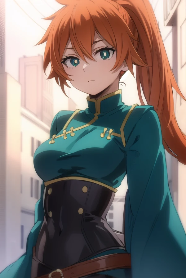 itsukakendo, <lora:itsuka kendo s5-lora-nochekaiser:1>,
itsuka kendo, long hair, (green eyes:1.3), ponytail, orange hair,
BREAK chinese clothes, long sleeves, wide sleeves,
BREAK outdoors,
BREAK looking at viewer, (cowboy shot:1.5),
BREAK <lyco:GoodHands-beta2:1>, (masterpiece:1.2), best quality, high resolution, unity 8k wallpaper, (illustration:0.8), (beautiful detailed eyes:1.6), extremely detailed face, perfect lighting, extremely detailed CG, (perfect hands, perfect anatomy),