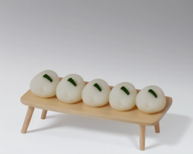 <lora:shoryo_uma_v6:0.5>, skewer, shoryo_uma, objectification, still life, food_focus, from side, mitarashi_dango, dumpling