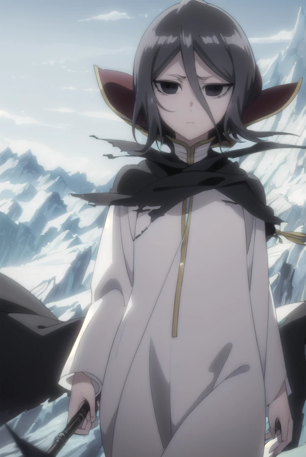 rukiakuchiki, <lora:rukia kuchiki movie3-lora-nochekaiser:1>,
dark rukia kuchiki, kuchiki rukia, short hair, grey hair, hair between eyes, (black eyes:1.5), (black sclera:1.5),
BREAK cape, robe, white robe, high collar, long sleeves, torn clothes,
BREAK outdoors,
BREAK looking at viewer, (cowboy shot:1.5),
BREAK <lyco:GoodHands-beta2:1>, (masterpiece:1.2), best quality, high resolution, unity 8k wallpaper, (illustration:0.8), (beautiful detailed eyes:1.6), extremely detailed face, perfect lighting, extremely detailed CG, (perfect hands, perfect anatomy),