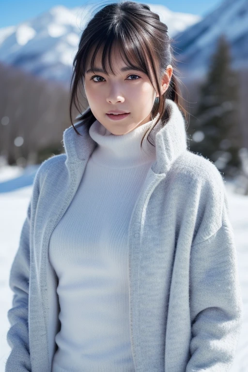 1girl,(wearing a turtleneck sweater),(winter jacket),(RAW photo, best quality), (realistic, photo-realistic:1.4), masterpiece, an extremely delicate and beautiful, extremely detailed, 2k wallpaper, Amazing, finely detail, extremely detailed CG unity 8k wallpaper, ultra-detailed, highres, soft light, beautiful detailed girl, extremely detailed eyes and face, beautiful detailed nose, beautiful detailed eyes,cinematic lighting,at a ski resort,snow field,snow scenery,perfect anatomy,slender body,smiling <lora:shinjoyume_lora:0.8>