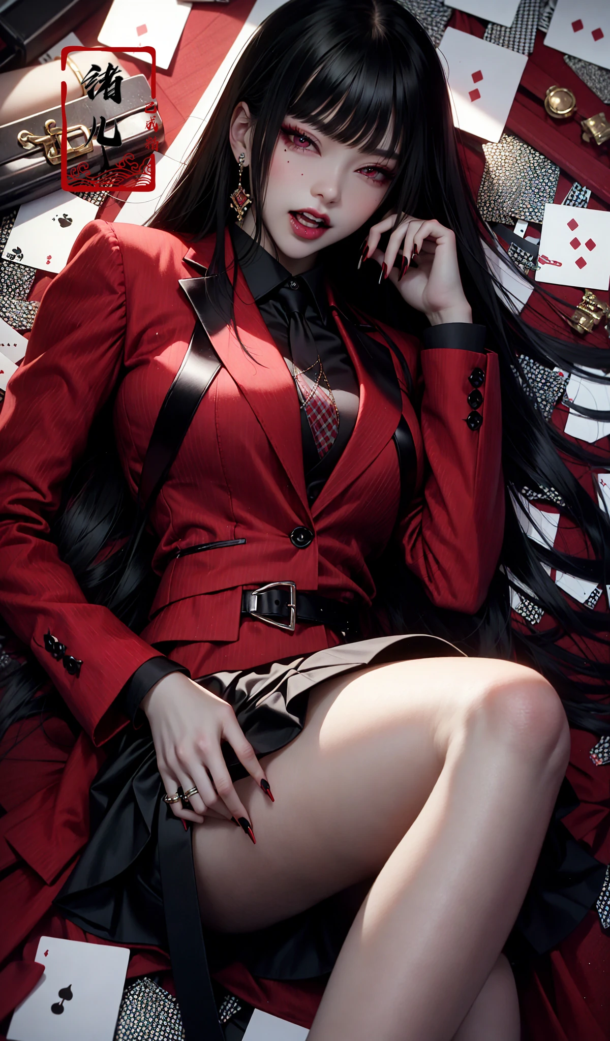 Yumeko Jabami
nail polish red nailsred eyesparted lips (Mole under eye:0.8),
<lora:~Q?-Yumeko Jabami:0.8>open mouth,rolling eyes,