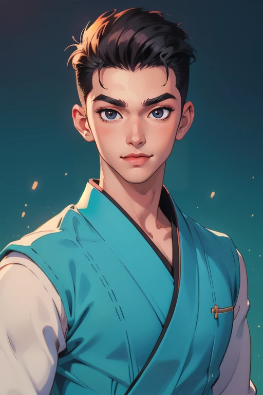 ((masterpiece)),(illustration),best quality,delicate details,refined rendering,((Menga style)),(((Toon style))),(portrait:1.41),8k,toon style,((Japan anime)),1boy,male focus,solo,handsome,portrait,thick eyebrows,black eyes,solid eyes,model,tall,thin,slim asian boy,(Fashion Menswear:1.35),(Fashion Men's Model Walking Show:1.35),Kind Smile,High Fade Haircut,global illuminations,shadow