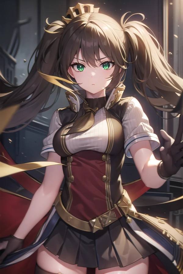 hmsyork, <lora:hms york v2-lora-nochekaiser:1>,
hms york, long hair, brown hair, hair ornament, (green eyes:1.3), twintails,
BREAK skirt, thighhighs, gloves, short sleeves, pleated skirt, shoes, black gloves, black thighhighs, miniskirt, black skirt, turret, cannon, anchor, rigging,
BREAK ocean,
BREAK looking at viewer, (cowboy shot:1.5),
BREAK <lyco:GoodHands-beta2:1>, (masterpiece:1.2), best quality, high resolution, unity 8k wallpaper, (illustration:0.8), (beautiful detailed eyes:1.6), extremely detailed face, perfect lighting, extremely detailed CG, (perfect hands, perfect anatomy),