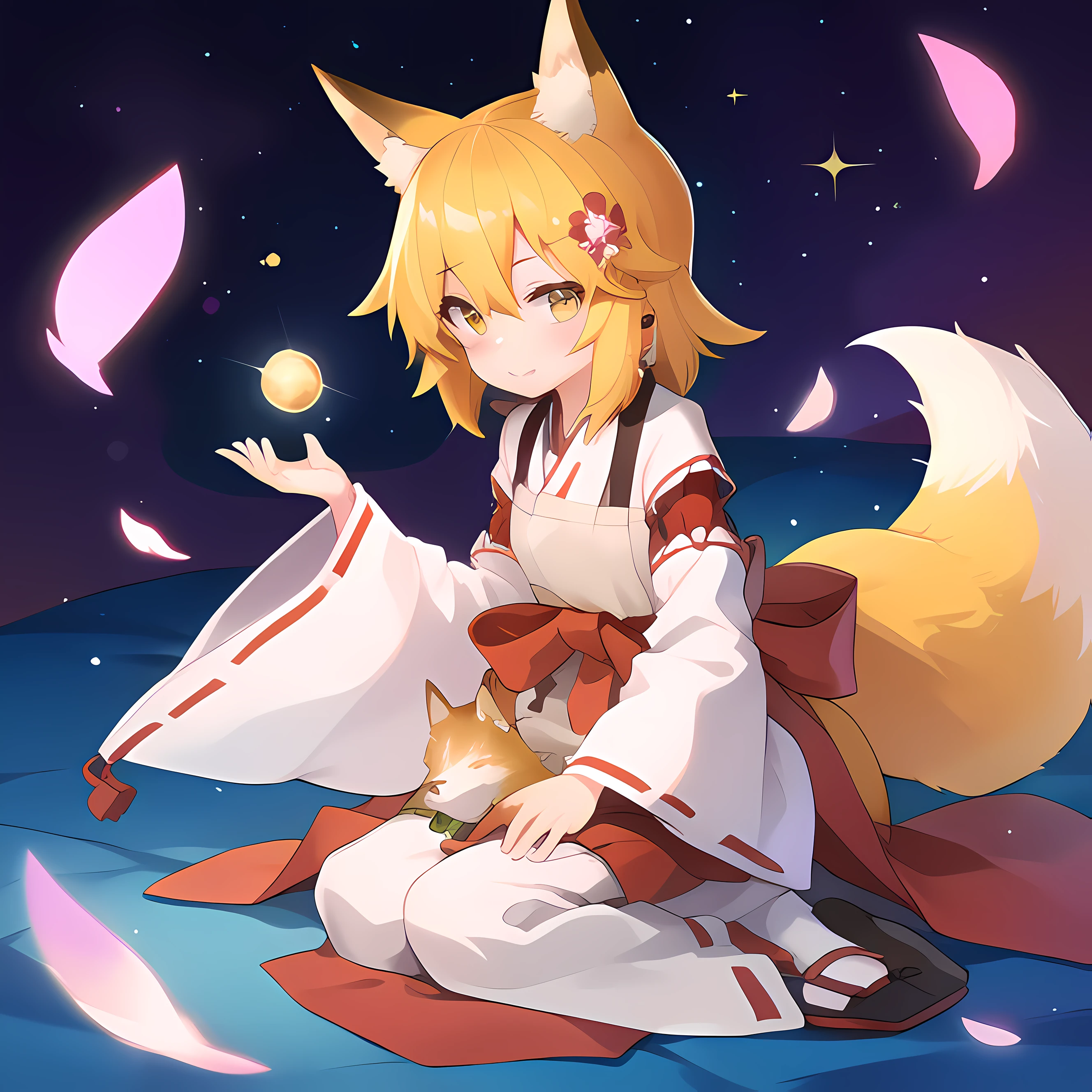 1girl, senko san, flat chest, animal ears fox ears, fox girl