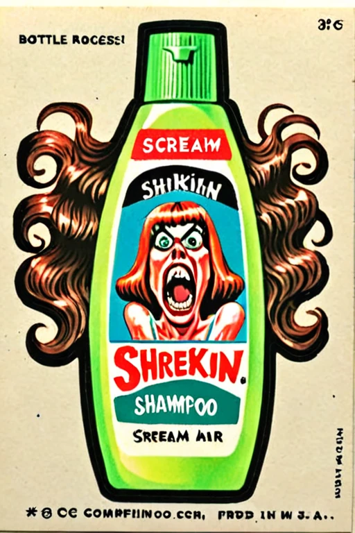 Sticker of a bottle of
Shriekin' Shampoo for Scream-Queen Hair, Wacky Packages Style
<lora:Wacky_Packages_TOPPS_Style_XL>
{ Bland-O's Tasteless Cereal, Wacky Packages Style|
Snail-O's Escargot in a Can, Wacky Packages Style|
Shriekin' Shampoo for Scream-Queen Hair, Wacky Packages Style|
Grumblestiltskin's Pickled Grouch Gherkins, Wacky Packages Style|
Clamouflage Invisible Seafood Chowder, Wacky Packages Style|
Quacktastic Duck Tape for Beak Repairs, Wacky Packages Style|
Crunchy Munchkins Leprechaun-Sized Snack, Wacky Packages Style|
Noodle-Noodle Brain-Teaser Pasta, Wacky Packages Style |
Bizarro Baked Beans, the Musical Fruit, Wacky Packages Style |
of Icy Hot Sauce, Fire and Frost in Every Bite, Wacky Packages Style}
<lora:Wacky_Packages_TOPPS_Style_XL>