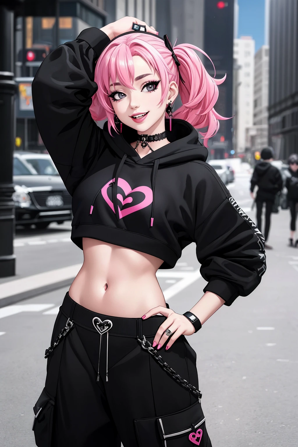 ((Masterpiece, best quality,edgQuality)),
smiling,excited,
edgPastelGoth,a woman in a black hoodie and cargo pants ,wearing edgPastelGoth
<lora:edgPastelHoodies:1>