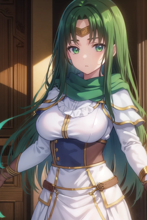 marisamarilis, <lora:maris amarilis-lora-nochekaiser:1>,
maris amarilis, long hair, (green eyes:1.5), green hair, circlet,
BREAK gloves, fingerless gloves, dress, white dress, capelet, cape, scarf, white scarf, long sleeves,
BREAK indoors, castle,
BREAK looking at viewer, (cowboy shot:1.5),
BREAK <lyco:GoodHands-beta2:1>, (masterpiece:1.2), best quality, high resolution, unity 8k wallpaper, (illustration:0.8), (beautiful detailed eyes:1.6), extremely detailed face, perfect lighting, extremely detailed CG, (perfect hands, perfect anatomy),