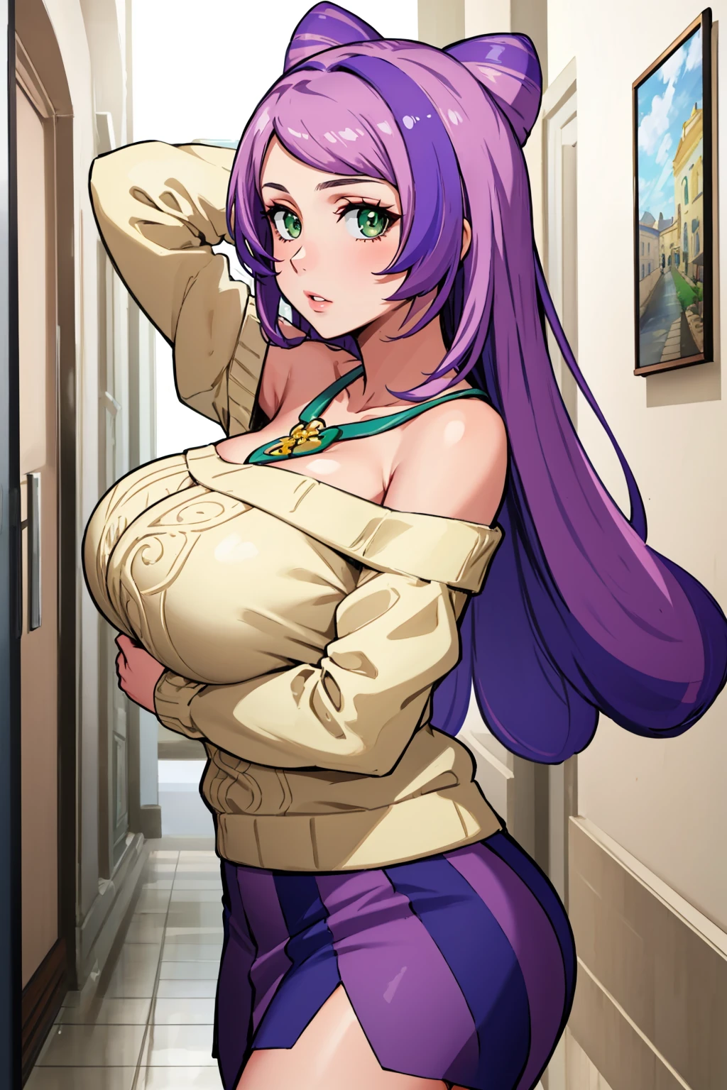 high resolution,ultra-detailed,best quality,masterpiece,8k,,1woman, {medusa_FGO:1.15},full,body,perfect face,looking at viewer,s(((realistic))),pale skin fighter,(((long straight purple hair)),eyes,seductive smile,(((large breasts))),large ass,,(black sweater),((jeans)),boots,choker,contrapposto stand,clothed,cameltoe,(Red rein mark on forehead),