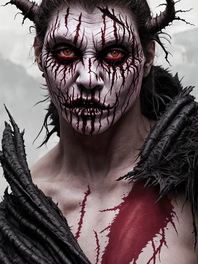mdjrny-v4 style a very ominous, scary, scene with monsters, (scar face:1.5), (Festering appearance:1),