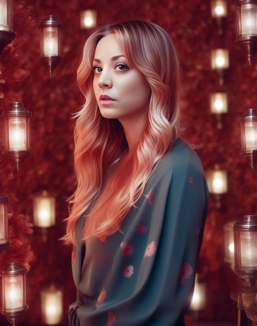 KaleyCuoco, photograph, Flowery hourglass figure Girl, Contemplative Red hair, Fall, Masterpiece, spotlit, film grain, Phase One XF IQ4 150MP, 35mm, Polychromatic, extremely detailed CG Unity 8k wallpaper, <lora:KaleyCuocoSDXL:1>