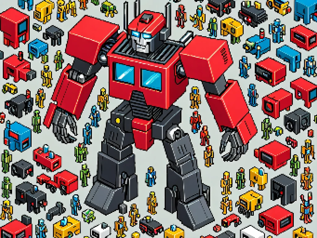 highly detailed isometric pixelart close-up transformer robot, eboy style <lora:Eboy_Pixelart_Style_XL>