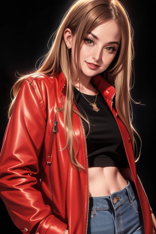 a woman in a red jacket and jeans posing for a picture with a black background and a black background, Mayichi, studio portrait, a portrait, private press
masterpiece,best quality,high quality,highres,natural light,ray tracing,volumetric light,realistic,photorealistic,ultra highres,vivid, <lora:Mayichi-000001:1>