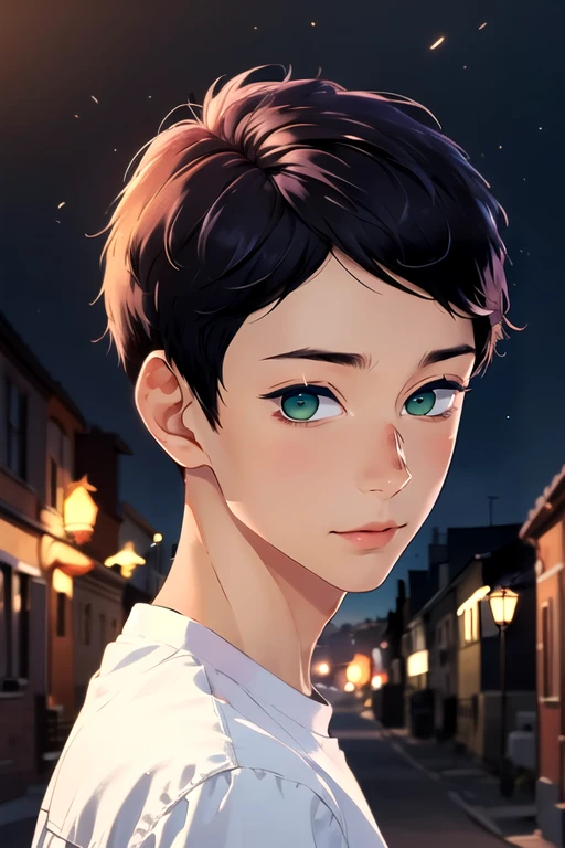 (best quality:1.1), (masterpiece:1.4), wallpaper, 1boy, solo, male focus, looking at viewer, , , , , <lora:hayato_yuzuki:0.96>, hayato_yuzuki, black hair, green eyes, short hair, dracula costume, The Vale of Shadows: A dark and foreboding valley where no sunlight ever penetrates,
