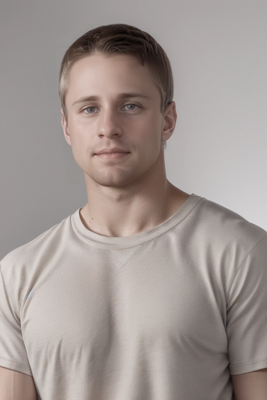 closeup professional photo of male sc_abe <lora:sc_abe-06:0.75> wearing a classic well-fitted crew-neck t-shirt, neutral backdrop, even and flattering lighting, soft diffused lighting, confident and empowering mood, looking at camera