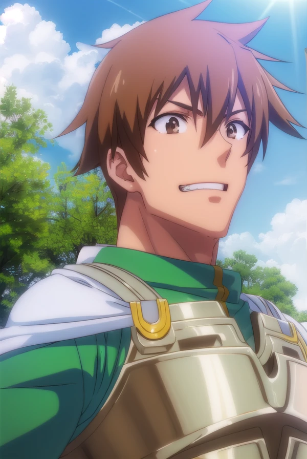 rance, <lora:rance-lora-nochekaiser:1>,
rance, brown hair, (brown eyes:1.5), male focus, smile, grin,
BREAK cape, armor, bodysuit, green bodysuit,
BREAK outdoors, forest, nature, sun, sky, clouds,
BREAK looking at viewer, (cowboy shot:1.5),
BREAK <lyco:GoodHands-beta2:1>, (masterpiece:1.2), best quality, high resolution, unity 8k wallpaper, (illustration:0.8), (beautiful detailed eyes:1.6), extremely detailed face, perfect lighting, extremely detailed CG, (perfect hands, perfect anatomy),