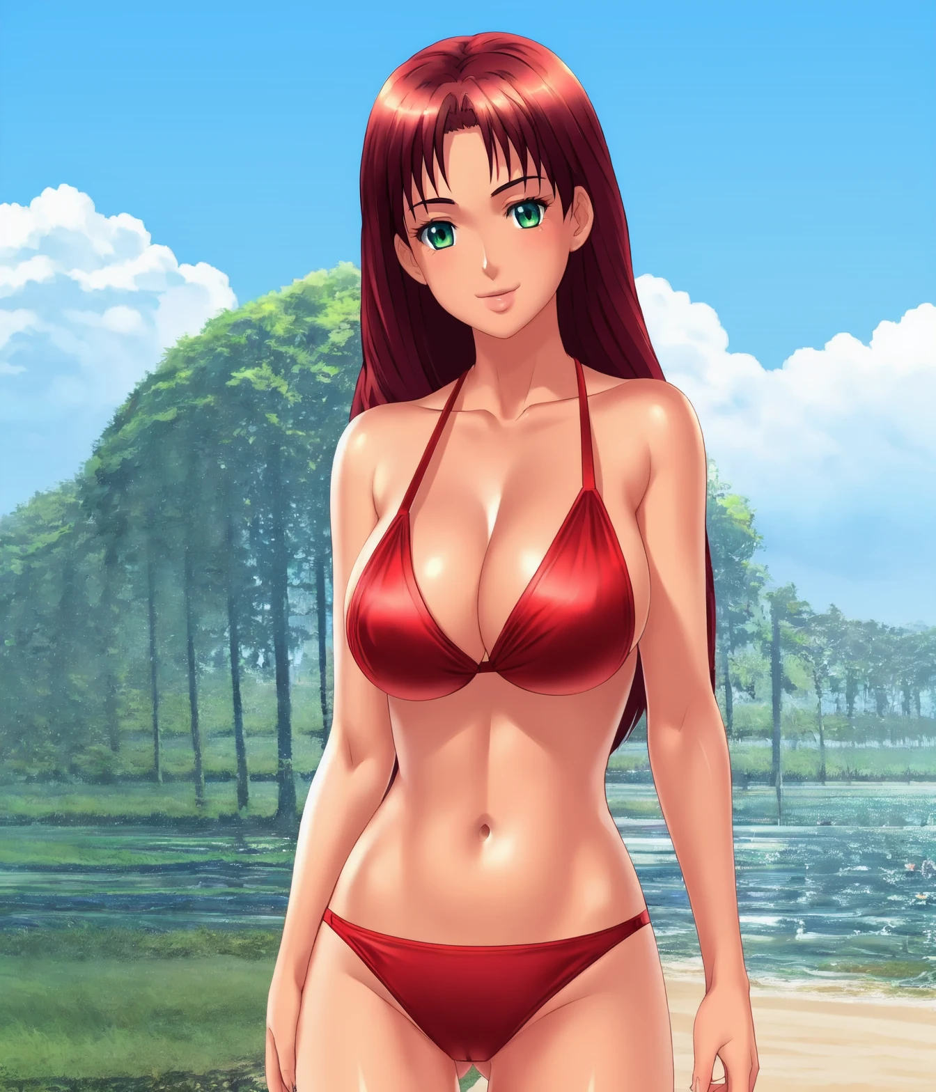 solo,1girl,olga,Green eys,human,detailed hand,big breasts,red swimwear,<lora:Everlasting summer:0.7>,
nature,art bu po-ju,