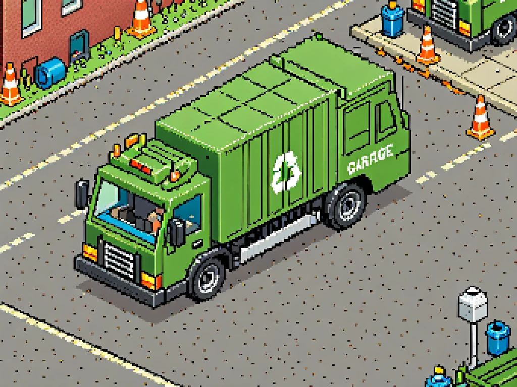 highly detailed isometric pixelart close-up of a garbage truck, eboy style <lora:Eboy_Pixelart_Style_XL>