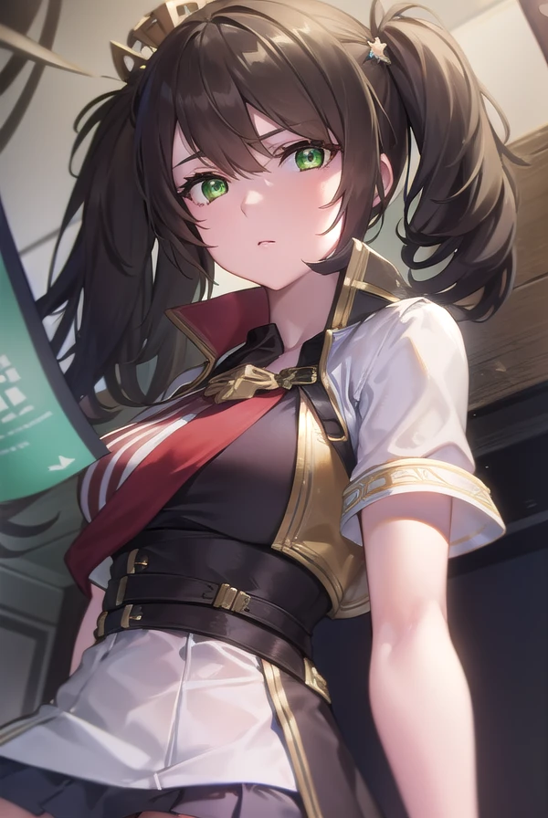 hmsyork, <lora:hms york v2-lora-nochekaiser:1>,
hms york, long hair, brown hair, hair ornament, (green eyes:1.3), twintails,
BREAK skirt, thighhighs, gloves, short sleeves, pleated skirt, shoes, black gloves, black thighhighs, miniskirt, black skirt, turret, cannon, anchor, rigging,
BREAK ocean,
BREAK looking at viewer, (cowboy shot:1.5),
BREAK <lyco:GoodHands-beta2:1>, (masterpiece:1.2), best quality, high resolution, unity 8k wallpaper, (illustration:0.8), (beautiful detailed eyes:1.6), extremely detailed face, perfect lighting, extremely detailed CG, (perfect hands, perfect anatomy),