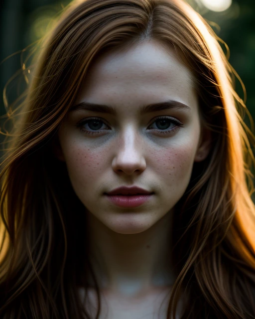 close up of a european woman, ginger hair, winter forest, natural skin texture, 24mm, 4k textures, soft cinematic light, RAW photo, photorealism, photorealistic, intricate, elegant, highly detailed, sharp focus, ((((cinematic look)))), soothing tones, insane details, intricate details, hyperdetailed, low contrast, soft cinematic light, dim colors, exposure blend, hdr, faded