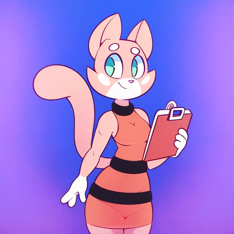 masterpiece, best_quality, furry_female, felid, shima_luan, belt, solo, front, standing, cute, smiling, <lora:y-Shima:0.9>, holding_clipboard, working, hair_bun, (art_by_loonanudes + art_collab, art_by_miles_df:1.3)