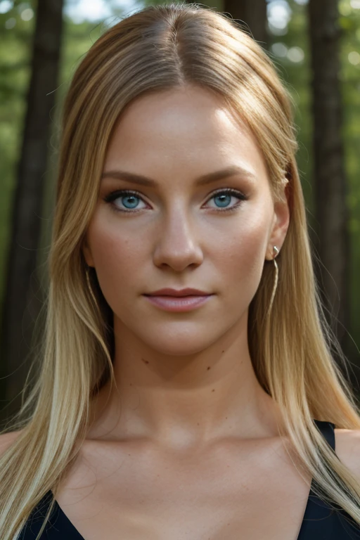 realistic, realism, photorealism, photo-realistic, high contrast, (photorealistic:1.4), 8k high definition detailed realistic, (best quality, masterpiece:1.2), photon mapping, radiosity, physically-based rendering, best quality, highly detailed, h3ath3rm0rri5, full body, blonde hair, blue eyes, Jewelry, earring, outdoor, woods, dress, upper body, <lora:Heather_Morris_PMv1_Lora:1>,