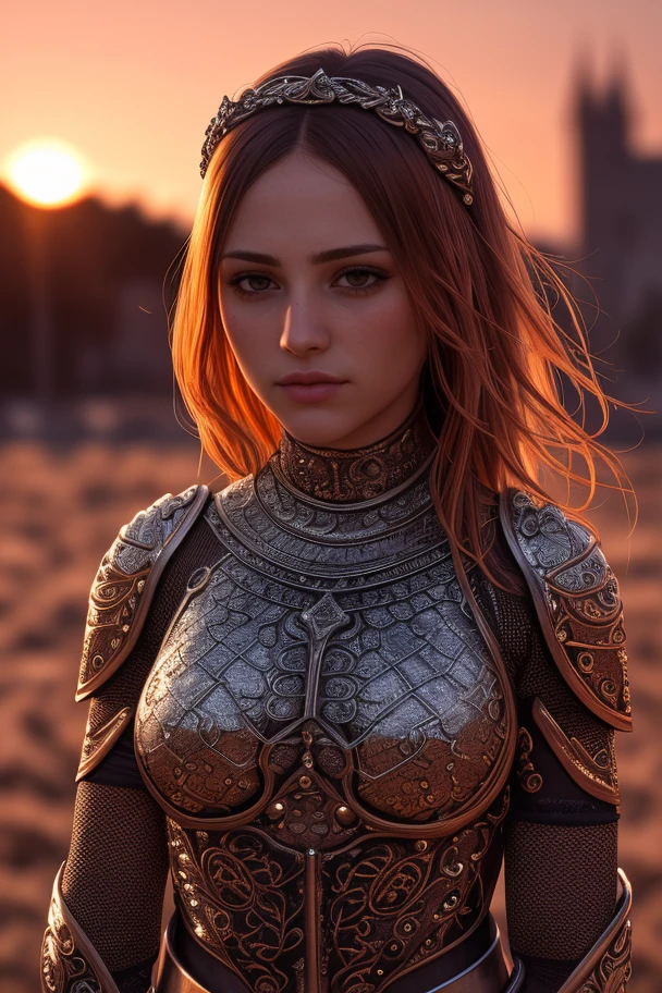 (extremely intricate:1.3), portrait of a girl, the most beautiful in the world, (medieval armor), metal reflections, upper body, outdoors, intense sunlight, far away castle, professional photograph of a stunning woman detailed, sharp focus, dramatic, award winning, cinematic lighting, octane render unreal engine, volumetrics dtx, (film grain, blurry background, blurry foreground, bokeh, depth of field, sunset, motion blur:1.3), chainmail, best quality and best aesthetic and (photorealistic:1.4) and (Realistic:1.4) and Detailed Skin Textures and detailed skin pores and high skin detail, <lora:LCM_LoRA_Weights_SD15å éå¨:0.7>, <lora:detail_slider_v4:1>,<lora:å¢å ç實æepiCRealLife:1>