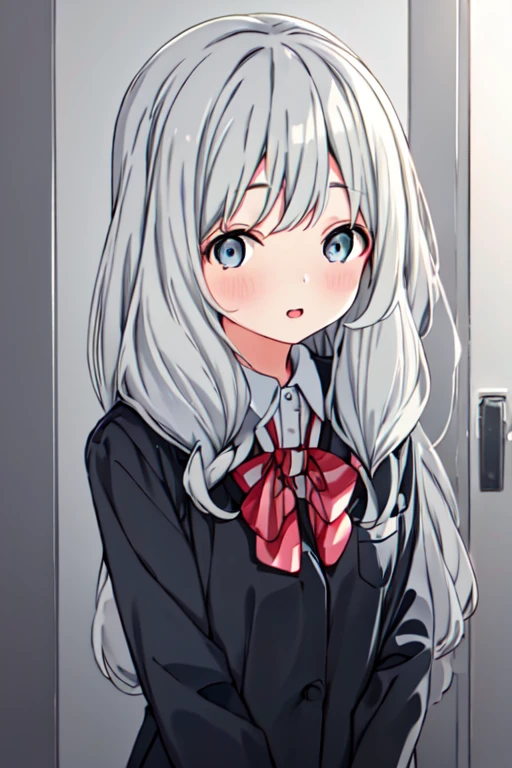 <lora:HotaruHiraiwaR4:0.7>, HotaruHiraiwaR4, 1girl, grey hair, grey eyes,long hair, portrat, school uniform, simple background, looking at viewer