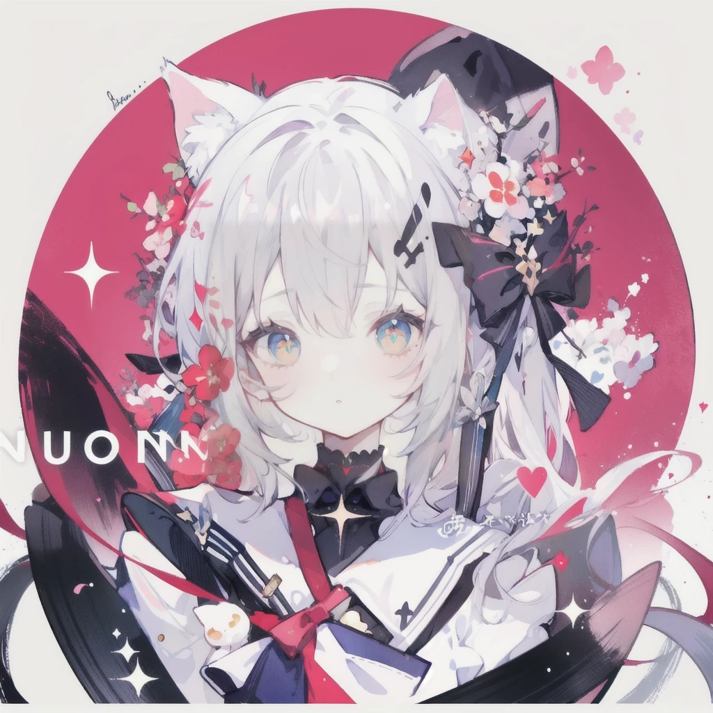 huaf2023, illustration of a catgirl, album cover, beautiful painting, trending on arstation, vinyl record cover, beautiful dress, anime style, stylistic, 8k, uhd, best quality, masterpiece, watercolor \(medium\), flat color