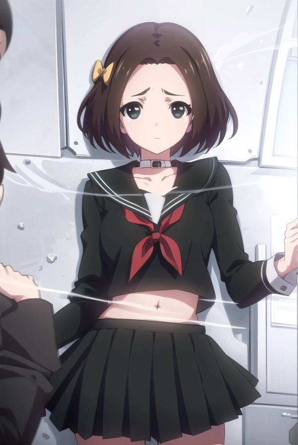 rikamakiba, <lora:rika makiba ova-lora-nochekaiser:1>,
rika makiba, short hair, brown hair, bow, (black eyes:1.5), ahoge, hair bow,
BREAK skirt, thighhighs, long sleeves, school uniform, serafuku, choker, black thighhighs, black skirt, collar, zettai ryouiki, black serafuku,
BREAK indoors, classroom,
BREAK looking at viewer, (cowboy shot:1.5),
BREAK <lyco:GoodHands-beta2:1>, (masterpiece:1.2), best quality, high resolution, unity 8k wallpaper, (illustration:0.8), (beautiful detailed eyes:1.6), extremely detailed face, perfect lighting, extremely detailed CG, (perfect hands, perfect anatomy),