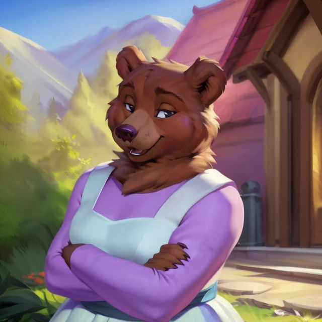 solo,
female,
bear,
dress,
slim body,
tall body,
 <lora:Mother_Bear:1>,
uploaded on e621, 
(detailed background, depth of field), 
(intricate:1.1), 
(high detail:1.2), 
(soft focus), 
(masterpiece, best quality, 4k, 2k, shaded, absurd res), 
hyper realism, 
by Chunie, 
by CyanCapsule, 
by Hallogreen