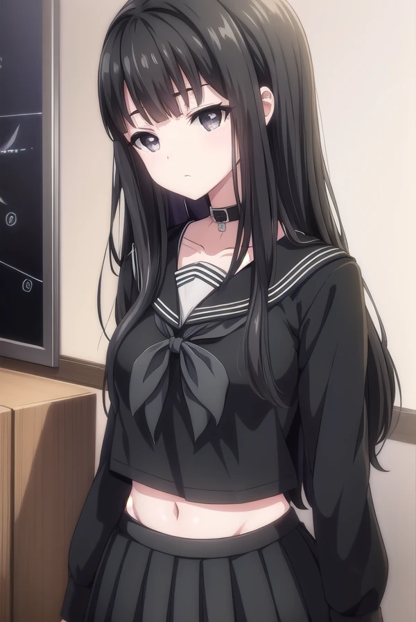 rinnebyakuya, <lora:rinne byakuya ova-lora-nochekaiser:1>,
rinne byakuya, long hair, bangs, black hair, (black eyes:1.5), blunt bangs,
BREAK skirt, thighhighs, long sleeves, school uniform, serafuku, choker, black thighhighs, black skirt, collar, zettai ryouiki, black serafuku,
BREAK indoors, classroom,
BREAK looking at viewer, (cowboy shot:1.5),
BREAK <lyco:GoodHands-beta2:1>, (masterpiece:1.2), best quality, high resolution, unity 8k wallpaper, (illustration:0.8), (beautiful detailed eyes:1.6), extremely detailed face, perfect lighting, extremely detailed CG, (perfect hands, perfect anatomy),