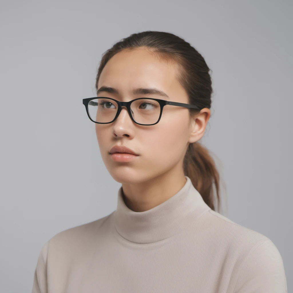 a young female, black-framed eyewear, portrait