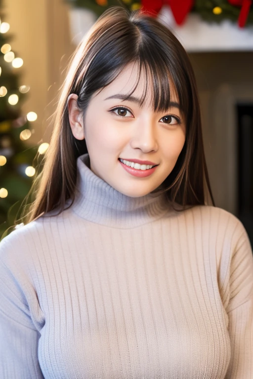 1girl,(wearing a turtleneck sweater),(winter jacket),(RAW photo, best quality), (realistic, photo-realistic:1.4), masterpiece, an extremely delicate and beautiful, extremely detailed, 2k wallpaper, Amazing, finely detail, extremely detailed CG unity 8k wallpaper, ultra-detailed, highres, soft light, beautiful detailed girl, extremely detailed eyes and face, beautiful detailed nose, beautiful detailed eyes,cinematic lighting,snow scenery,fireplace,(christmas tree,christmas decorations),snow mountain,perfect anatomy,slender body,smile,<lora:fujinoaoi_lora:0.8>,full body